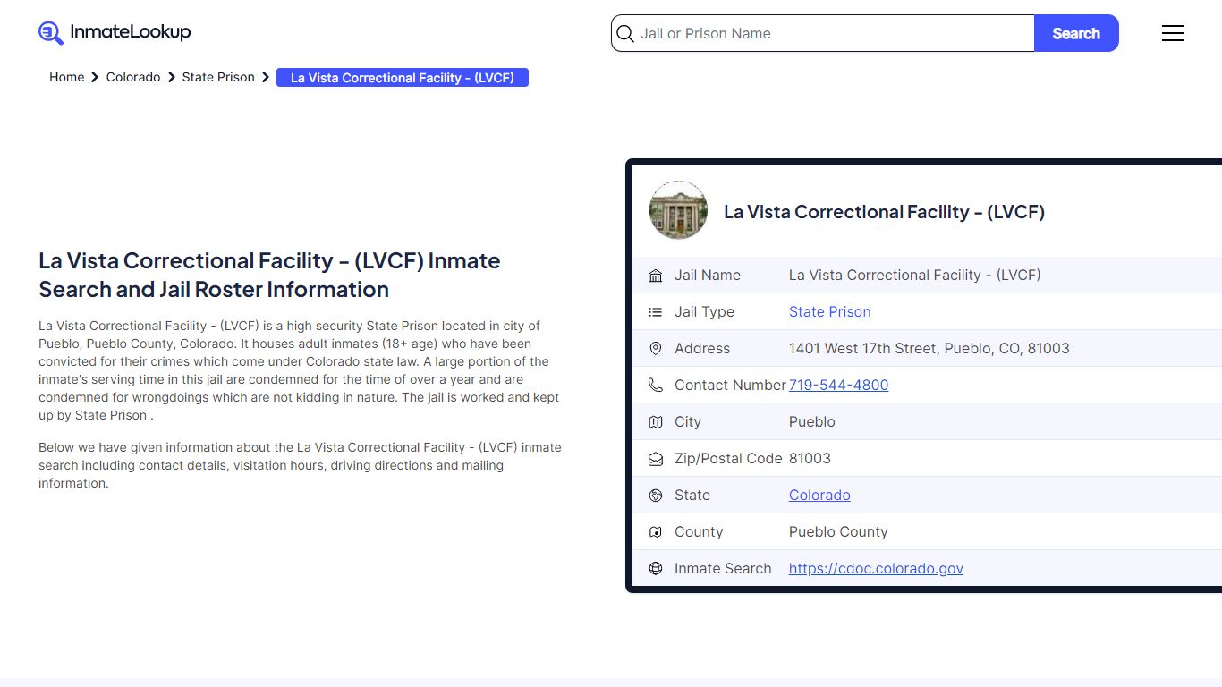 La Vista Correctional Facility - (LVCF) Inmate Search, Jail Roster ...