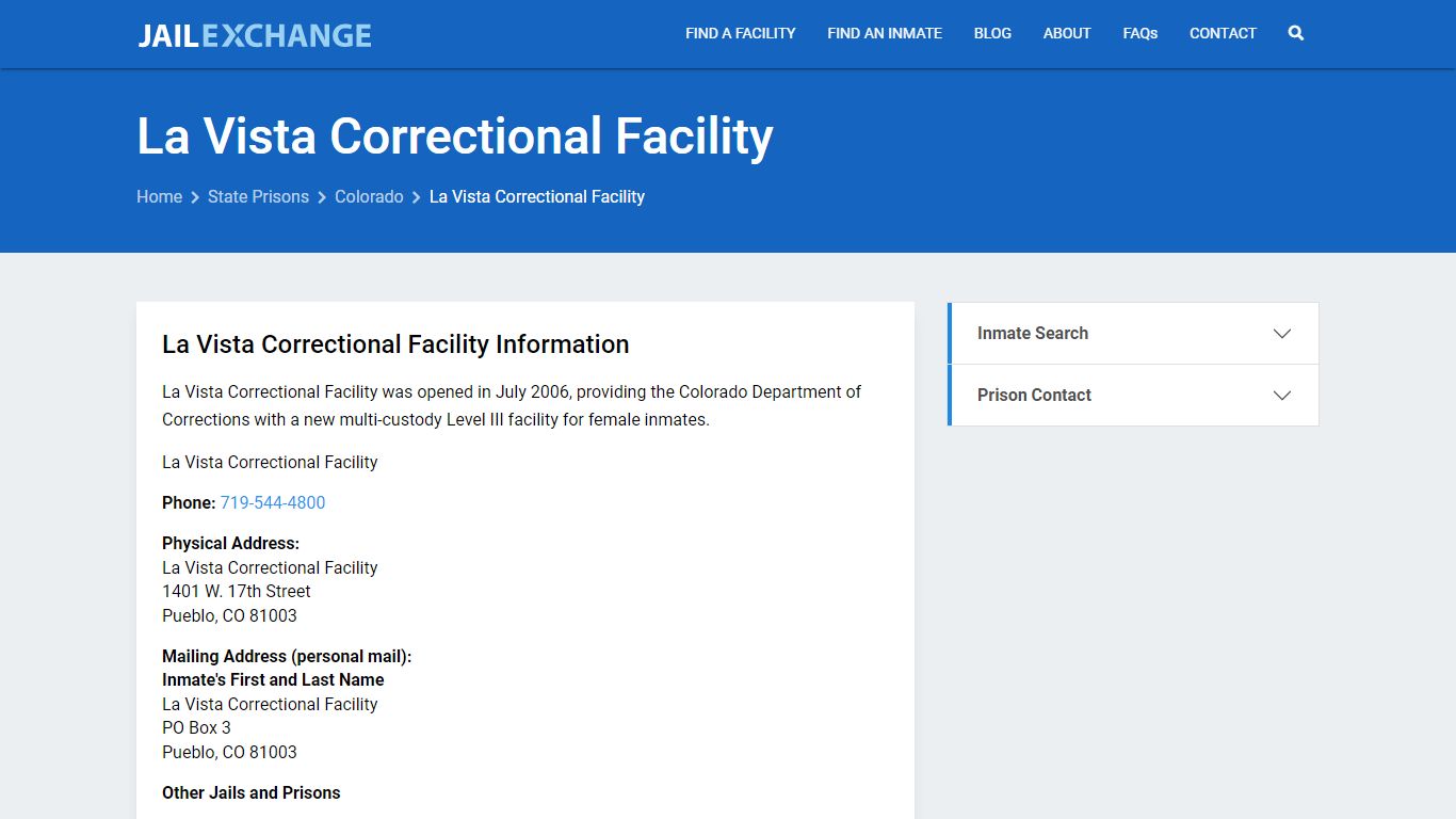 La Vista Correctional Facility Inmate Search, CO - Jail Exchange