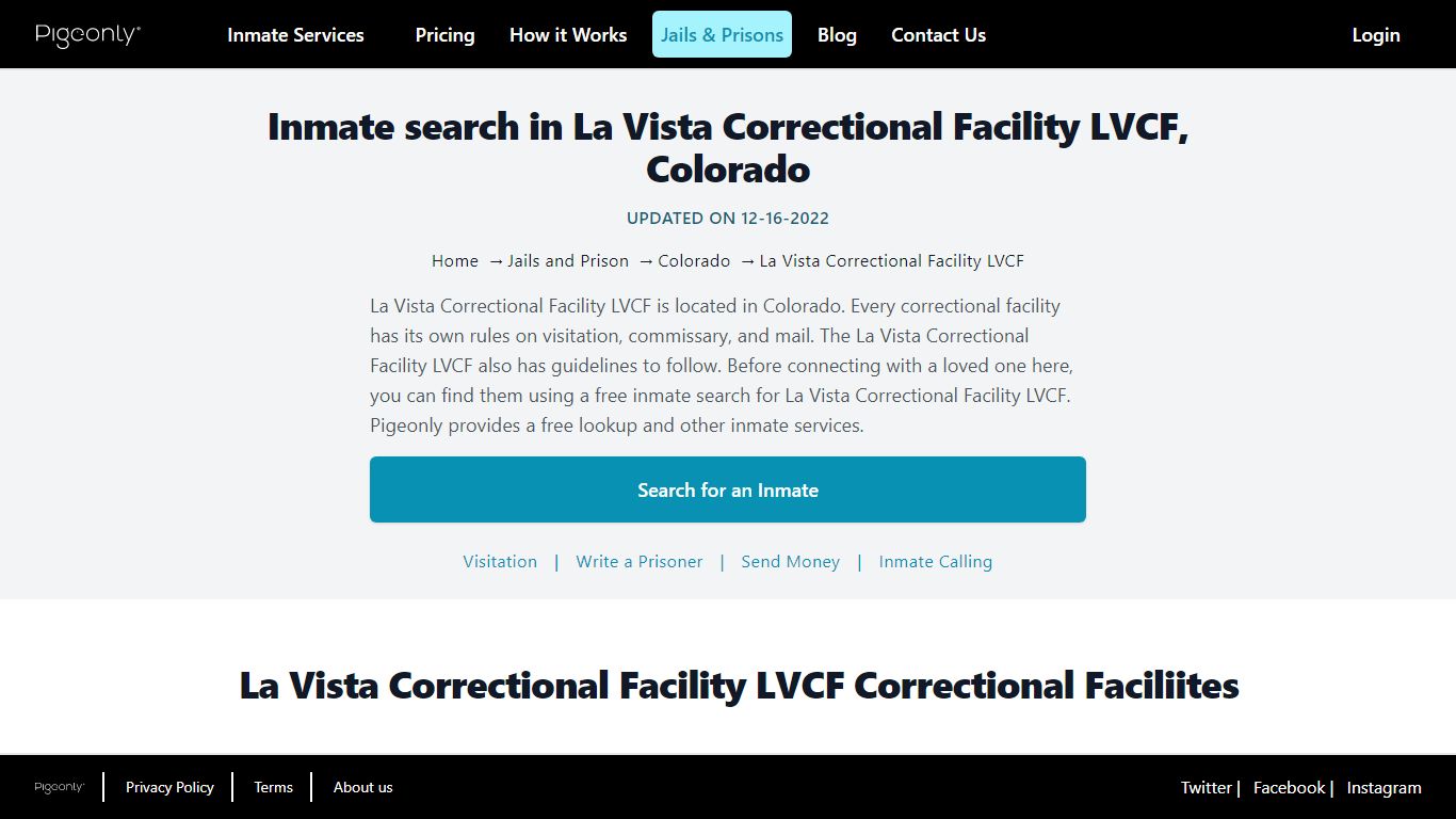Inmate search in La Vista Correctional Facility LVCF, Colorado